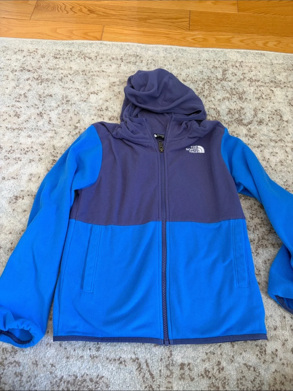 The North Face Two-Tone Purple and Blue Kids Hooded Fleece Jacket